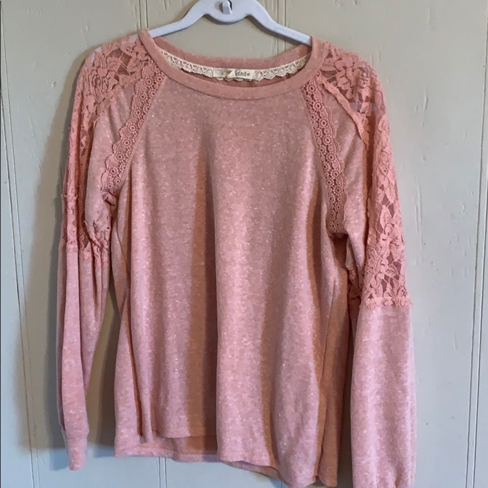 Pink Long-sleeve Shirt Lace Sleeves